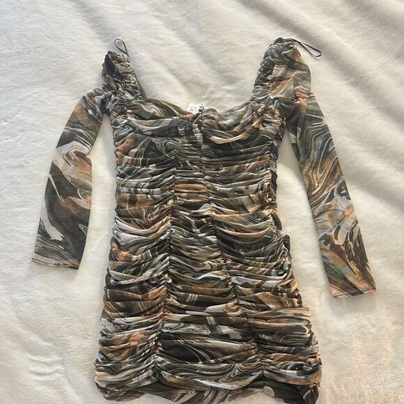 Zara Marble Ruched Mesh Bodycon Mini Dress XL - Picture 4 of 6